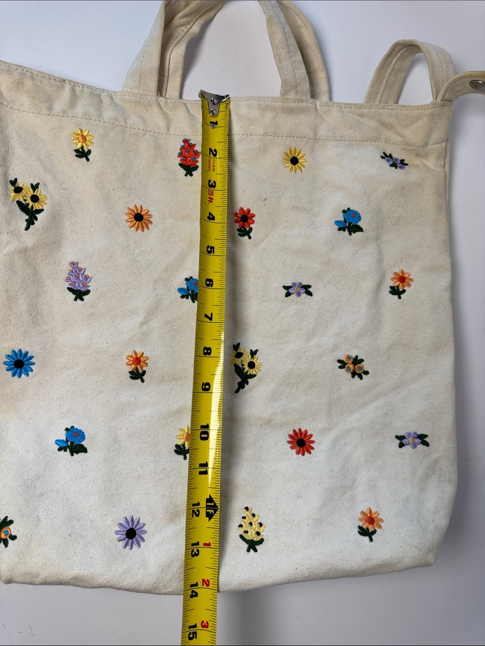 BAGGU Duck Bag Recycled Cotton Canvas Embroidered Ditsy Floral Tote Bag Cream - Picture 10 of 13
